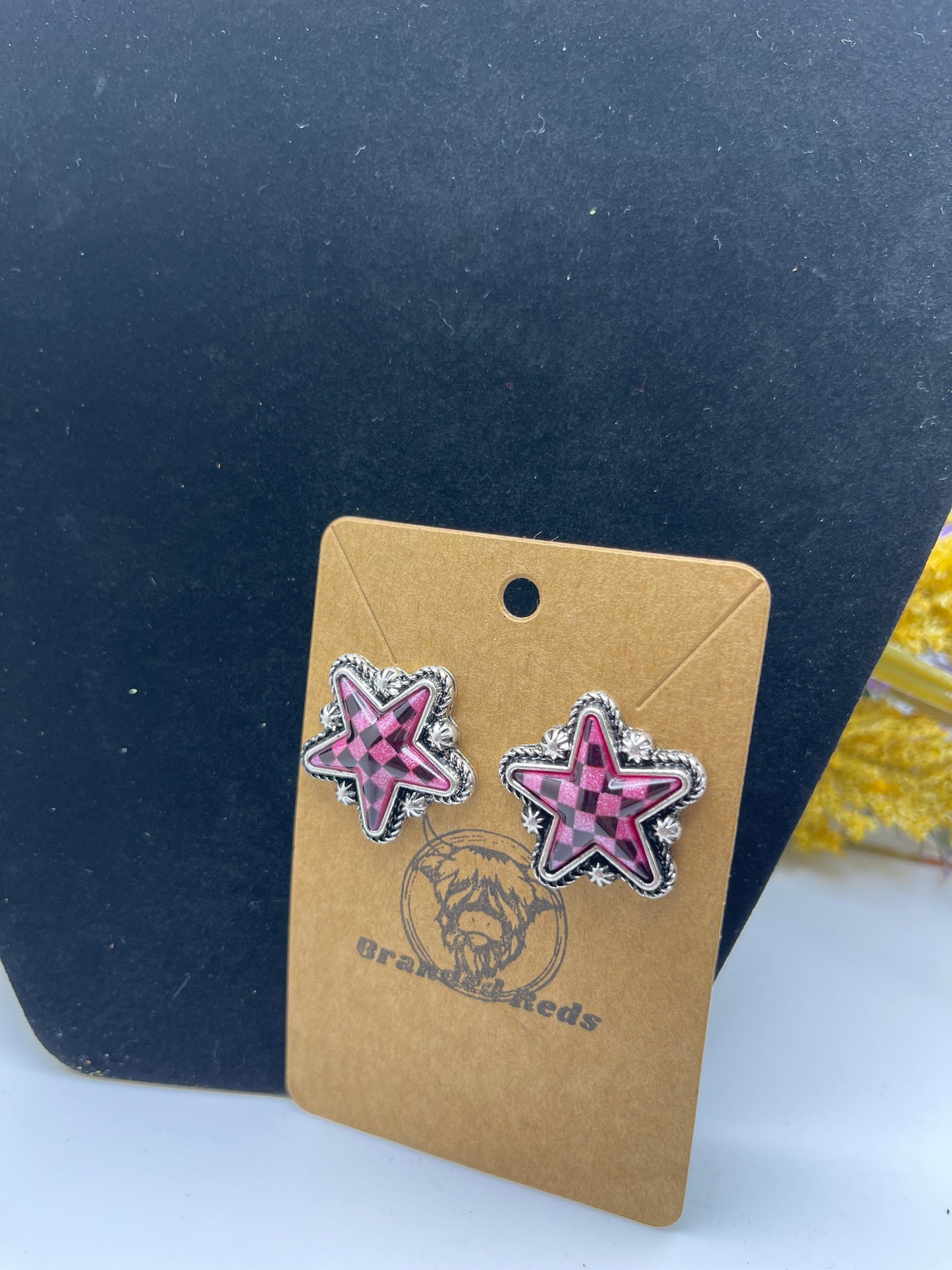 Pink Black Checker Stars