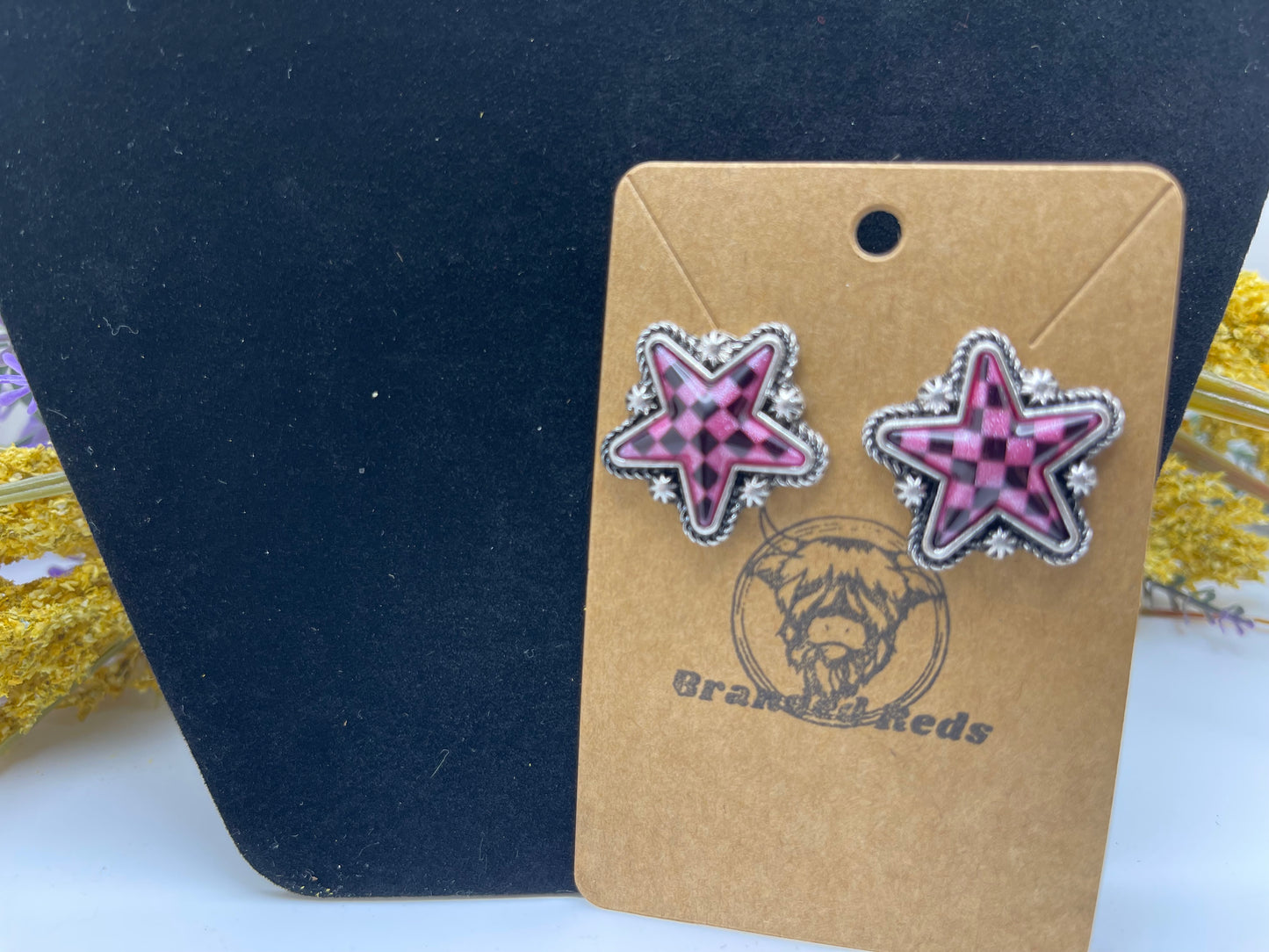 Pink Black Checker Stars
