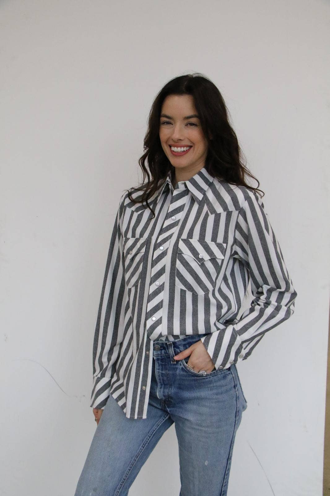Black Striped Pearl Snap
