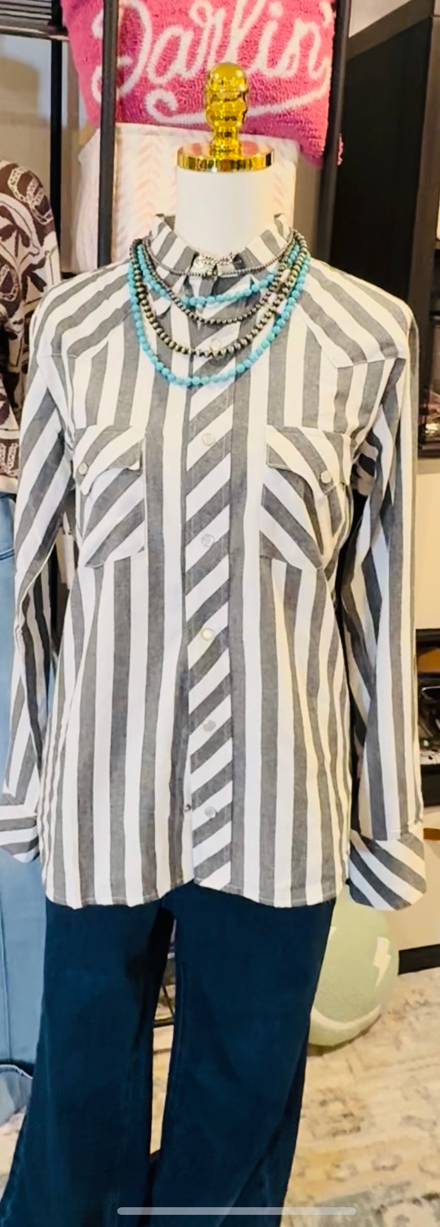 Black Striped Pearl Snap