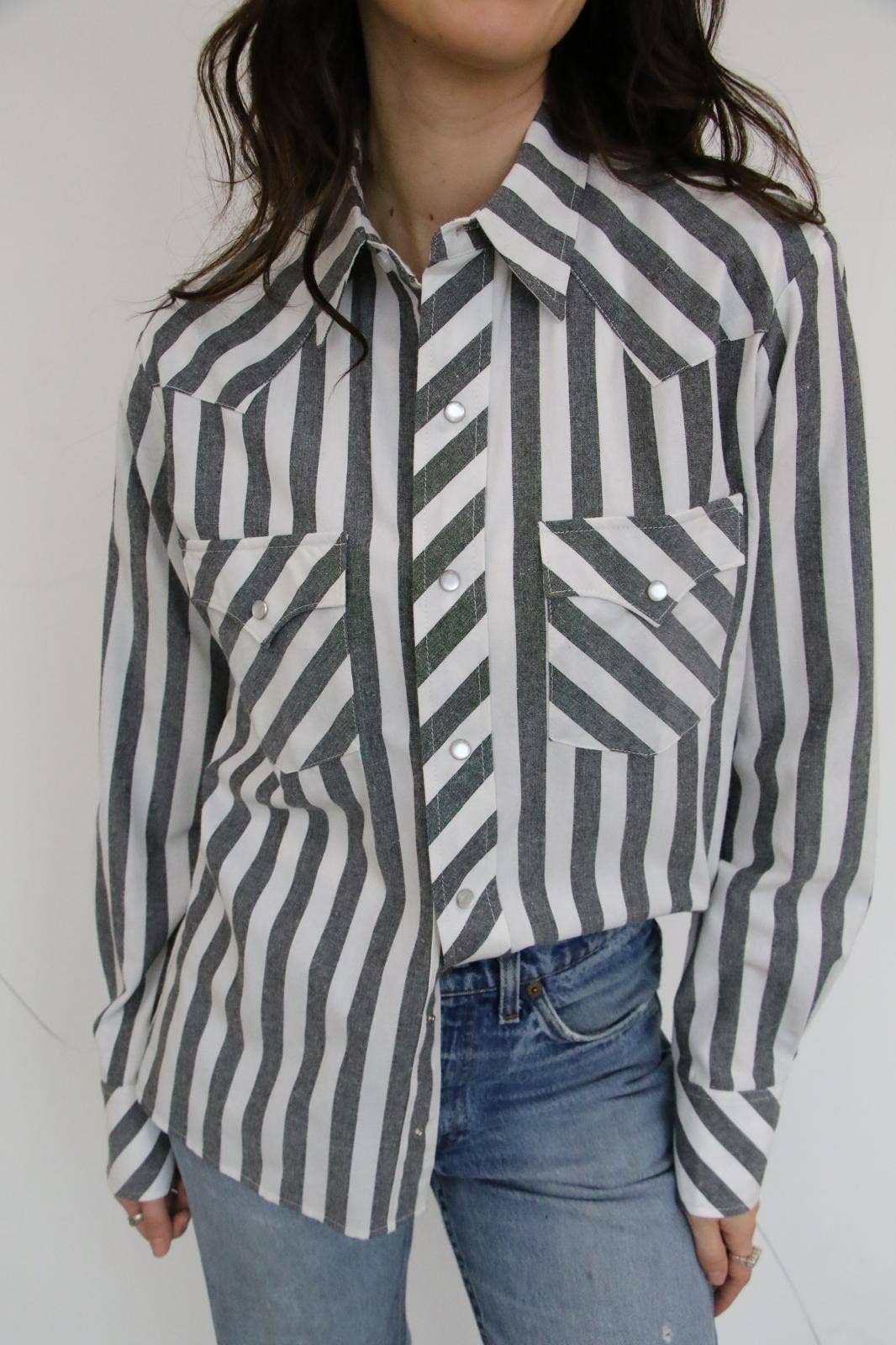 Black Striped Pearl Snap