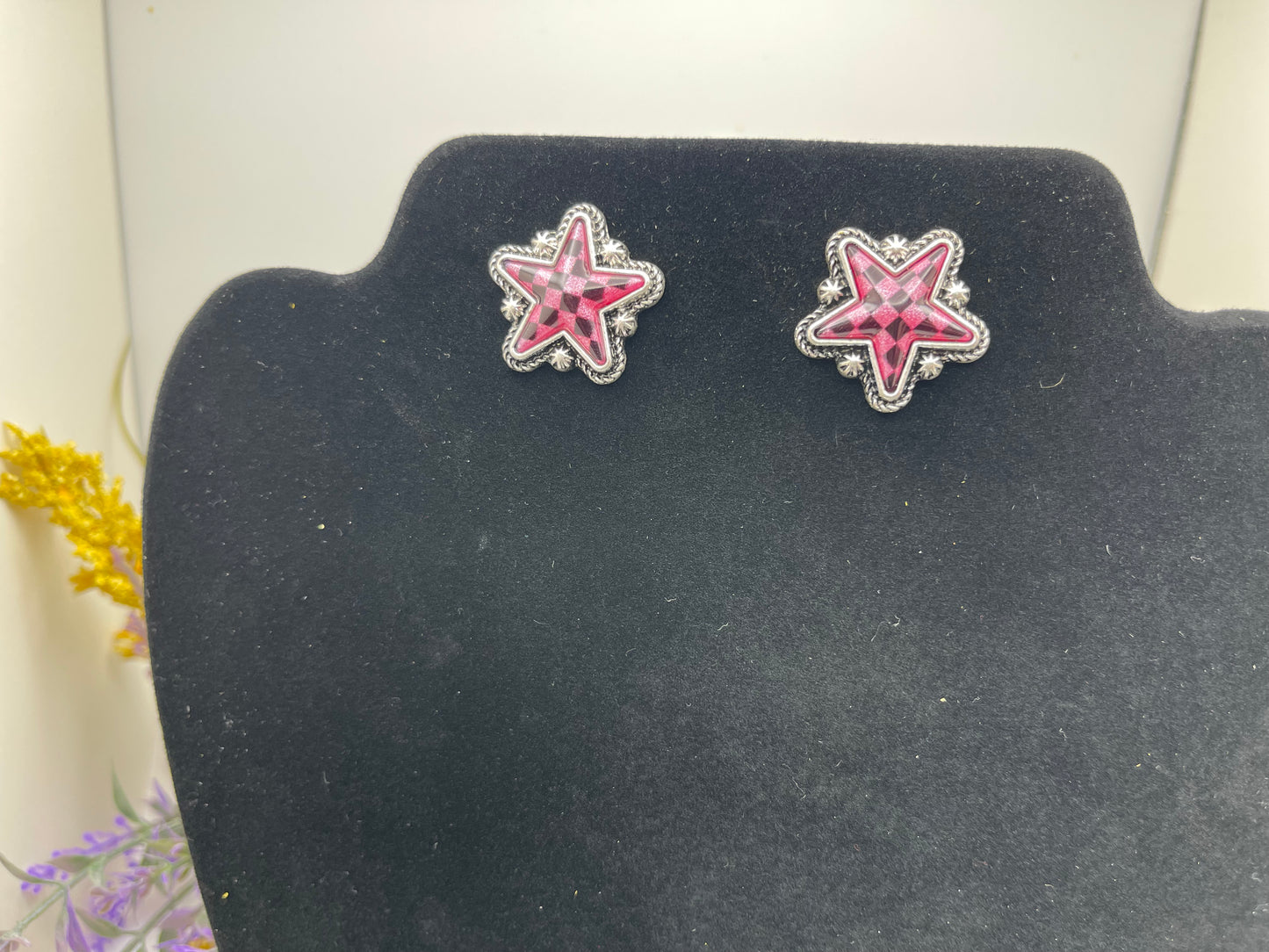 Pink Black Checker Stars