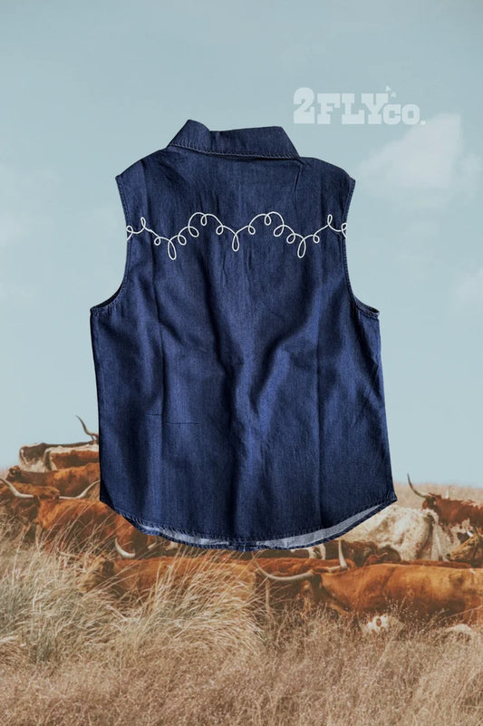 Denim Cowgirl Snap Tank