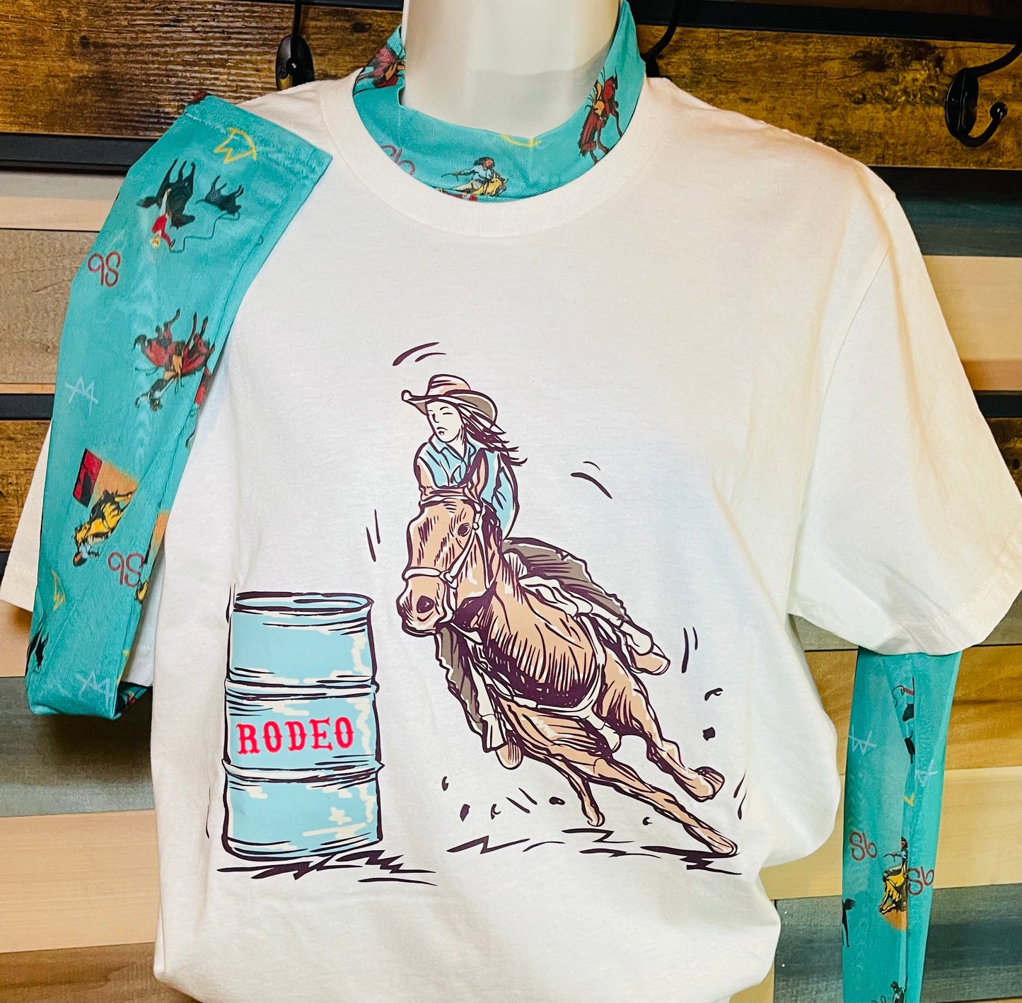 Western Print Mesh Top