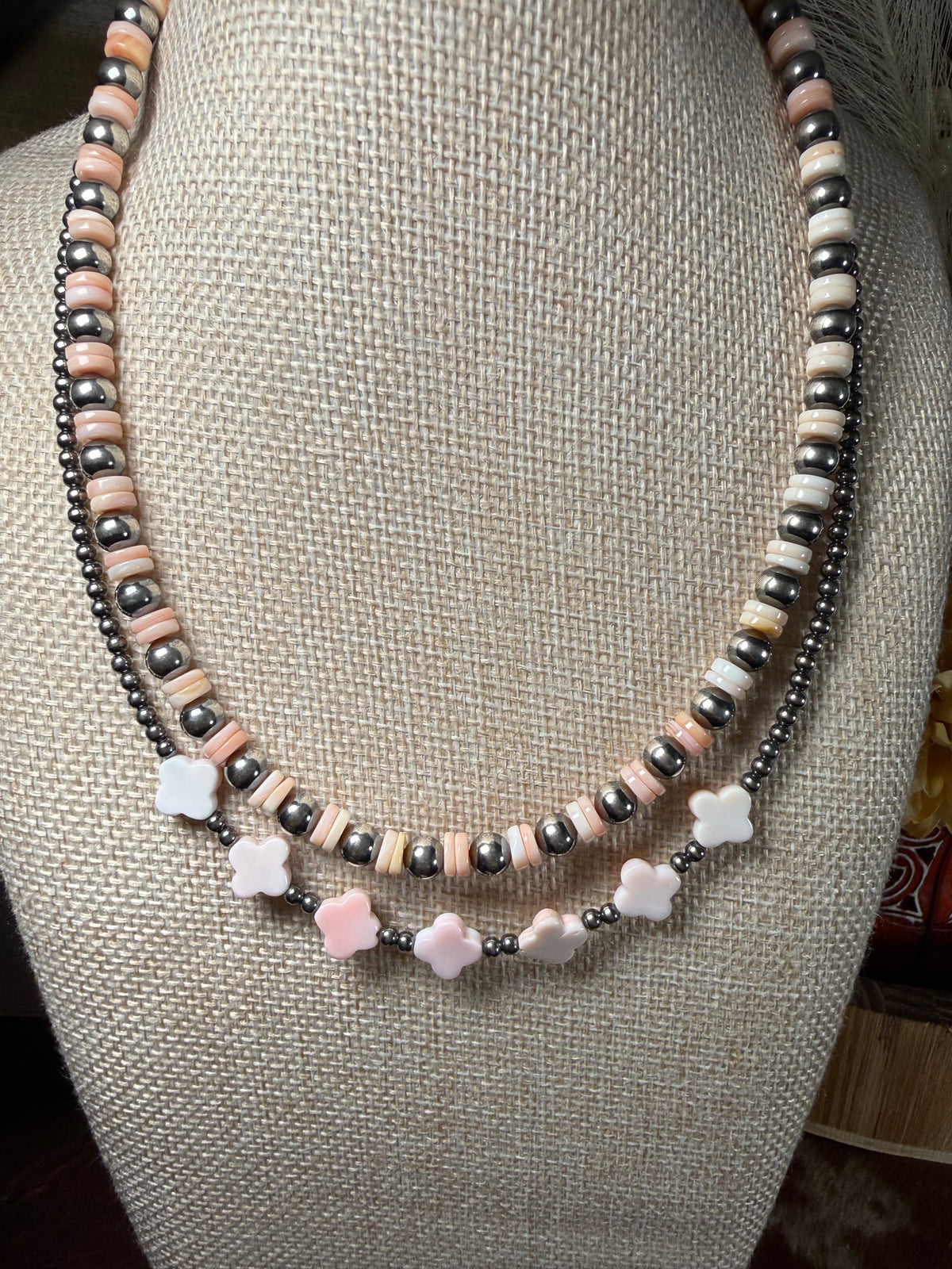 Prairie Pink Sterling Silver & Pink Conch Necklace Set