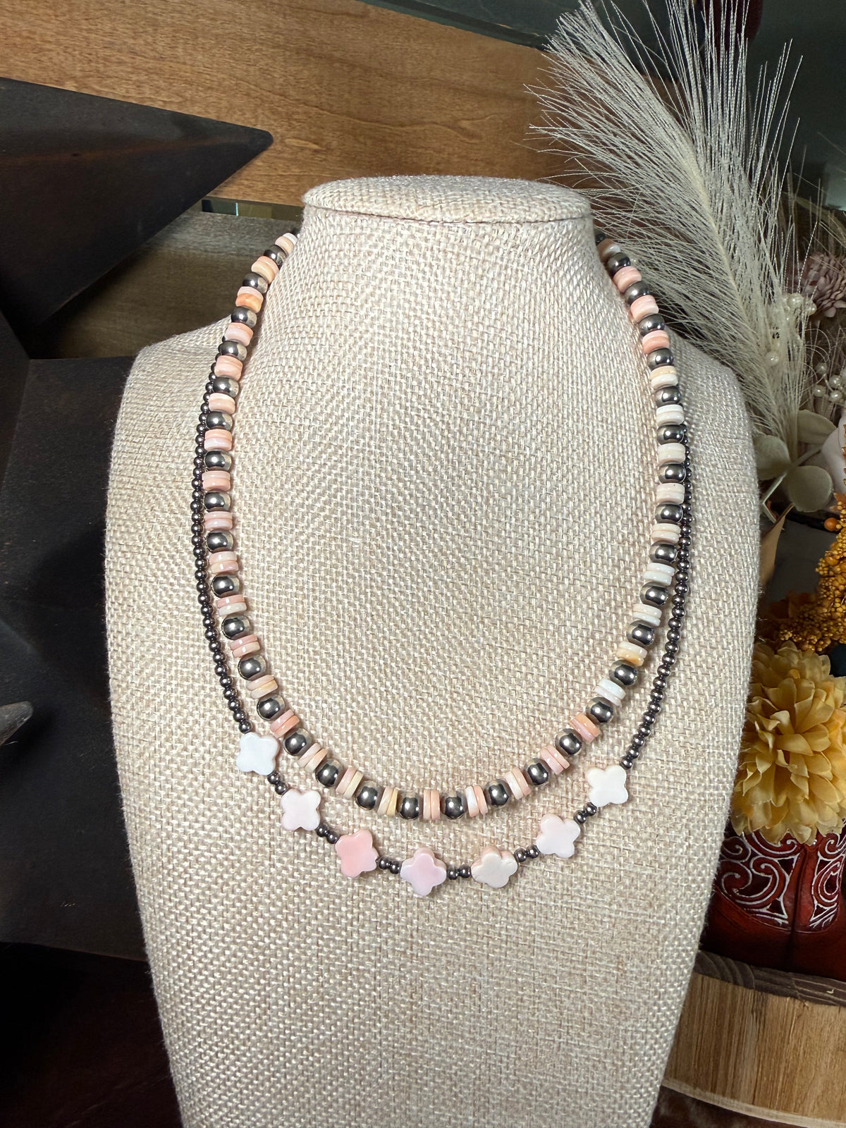Prairie Pink Sterling Silver & Pink Conch Necklace Set