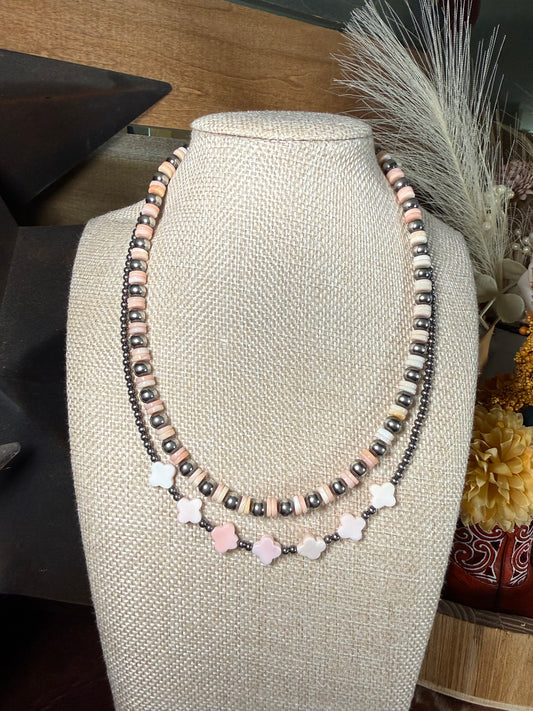Prairie Pink Sterling Silver & Pink Conch Necklace Set