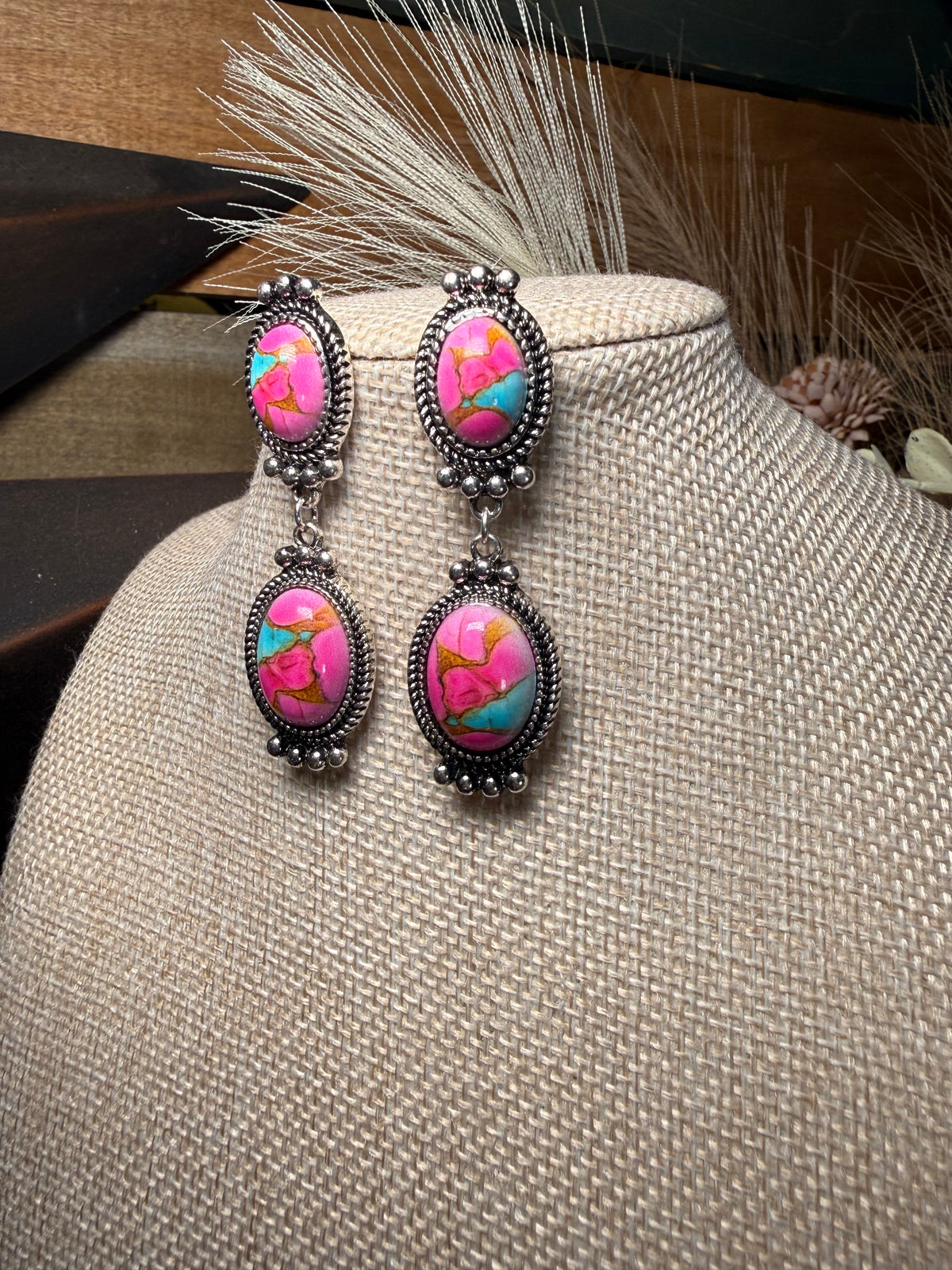 Cotton Candy Cowgirl Pink Stone Necklace & Earring Set