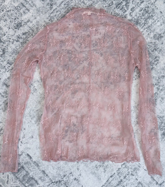 Pink Mesh Lace High Neck