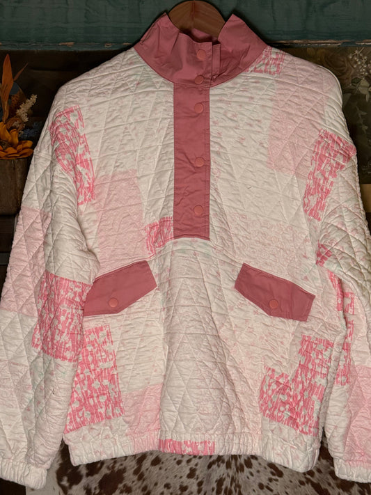 Pretty in Pink Quilted Snap Pullover