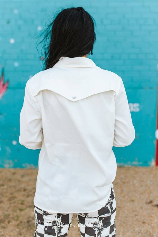 White Retro 90s Button Down Shirt