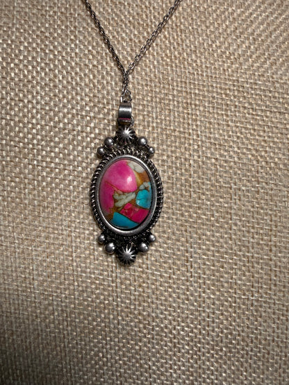 Cotton Candy Cowgirl Pink Stone Necklace & Earring Set
