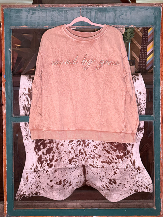 Saved by Grace Embroidered Mineral Wash