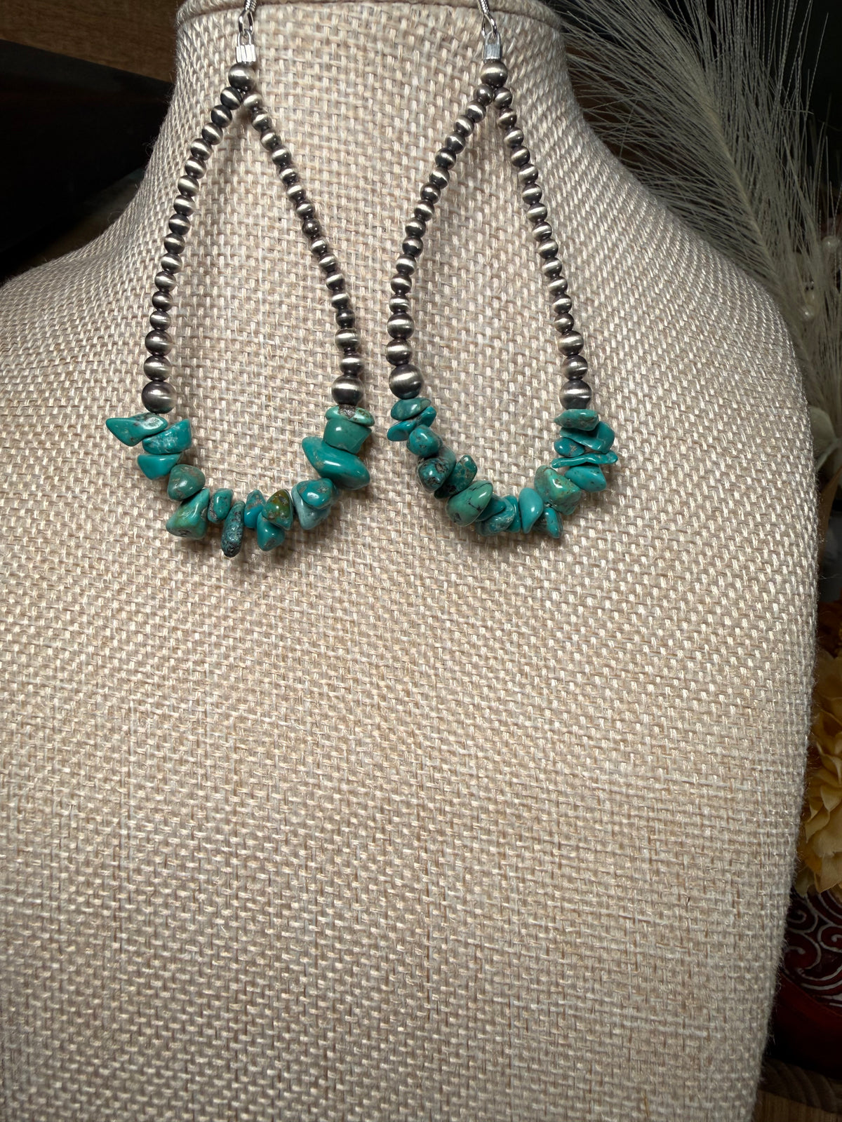 Turquoise Trails Sterling Silver Pearl Teardrop Earrings