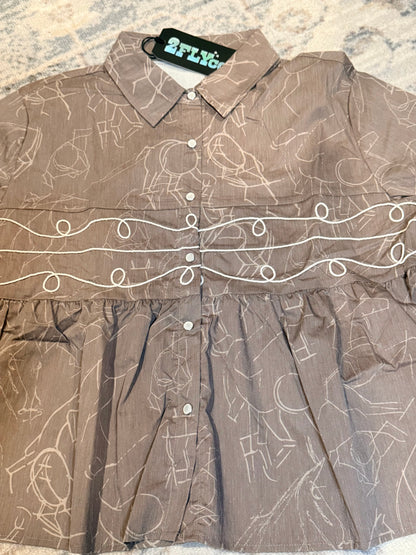 Saddle Sketch Peplum Button-Up Top