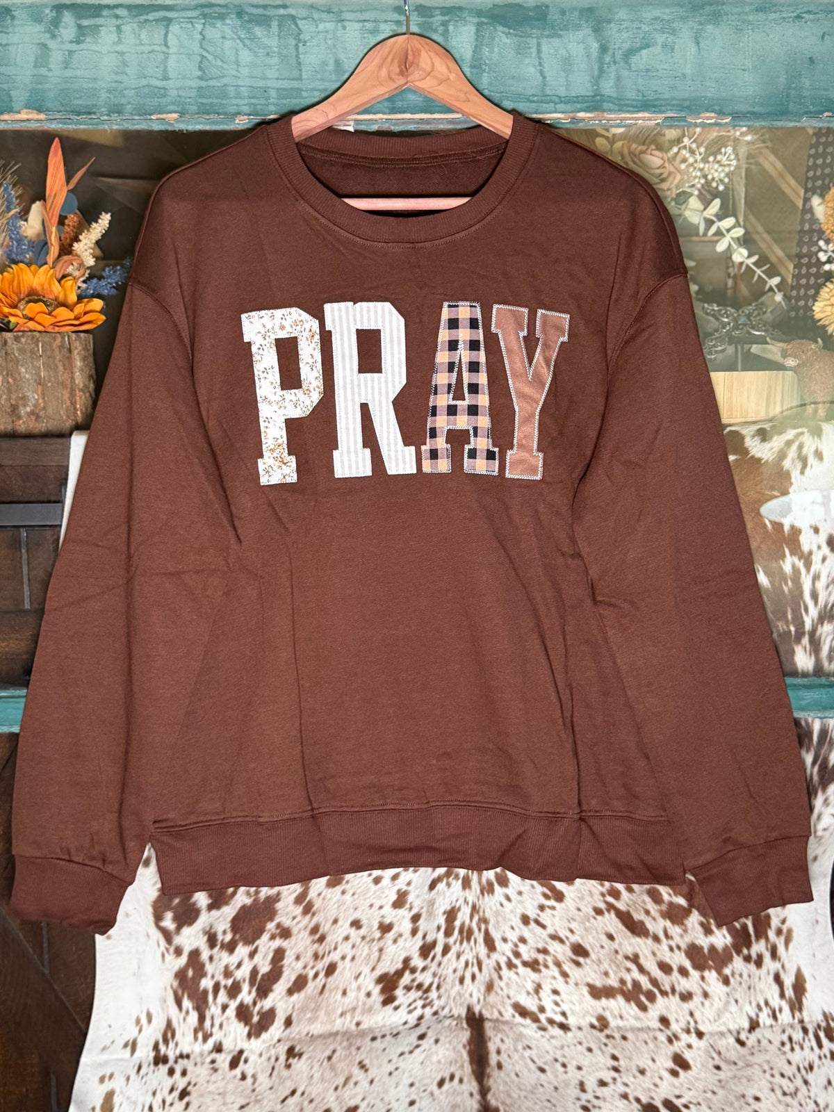 Pray About It Quilted Patch Sweatshirt