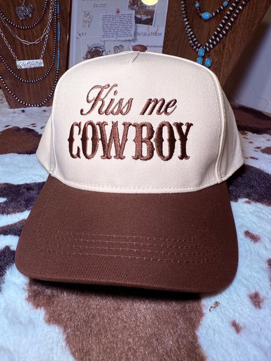 Kiss Me Cowboy Embroidery Two-Tone Cap
