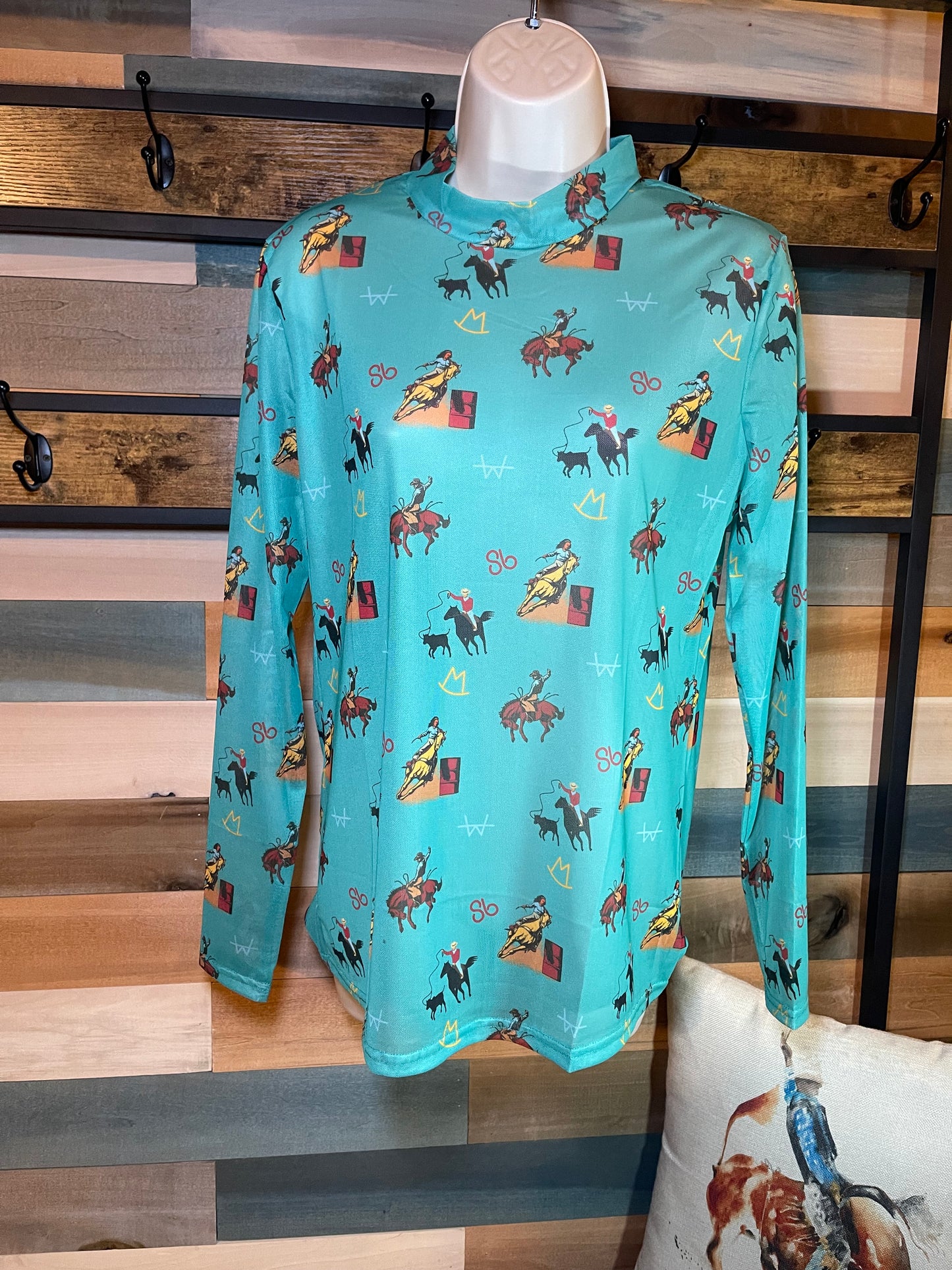 Western Print Mesh Top