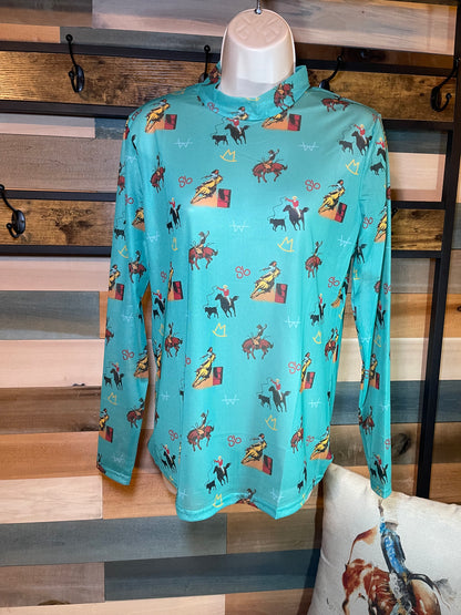 Western Print Mesh Top
