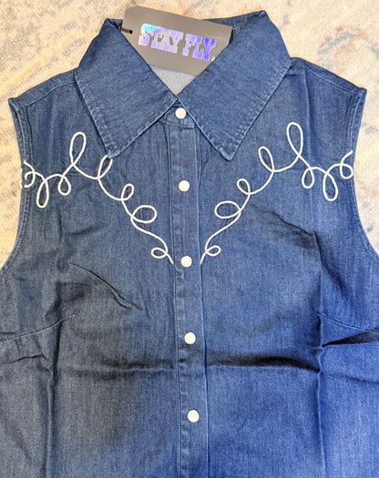 Denim Cowgirl Snap Tank