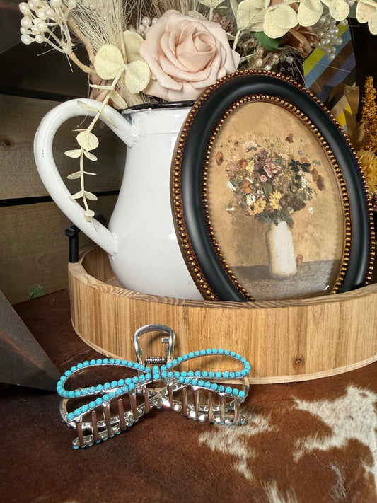 Turquoise Tied Up Bow Hair Clip