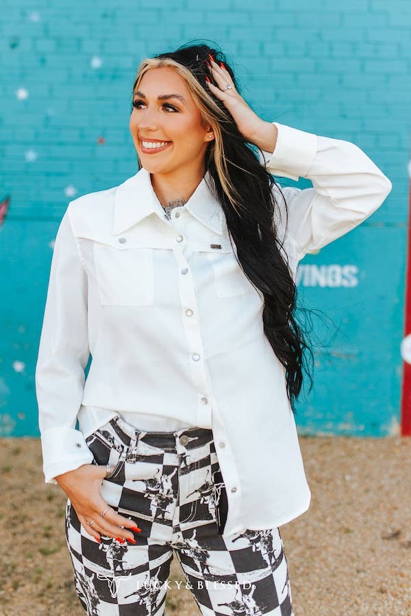 White Retro 90s Button Down Shirt