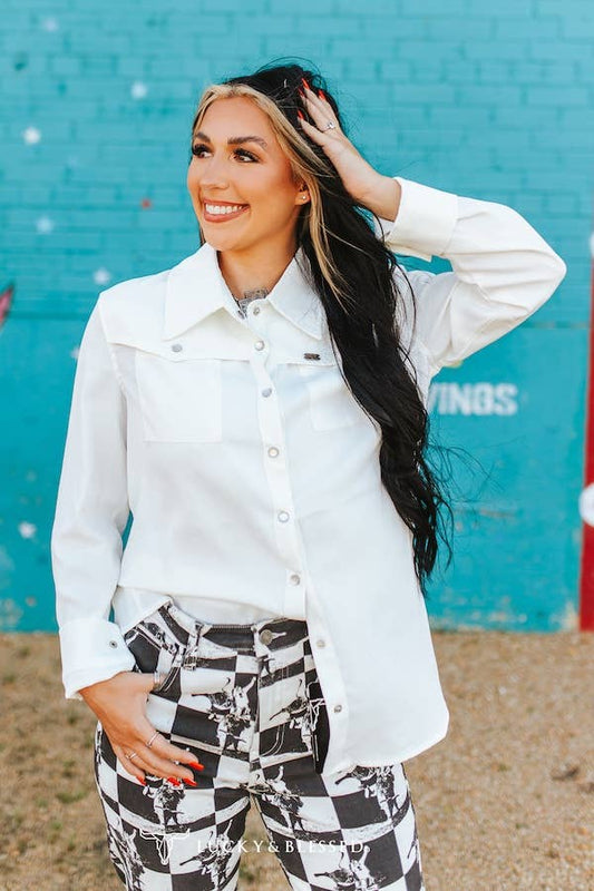 White Retro 90s Button Down Shirt