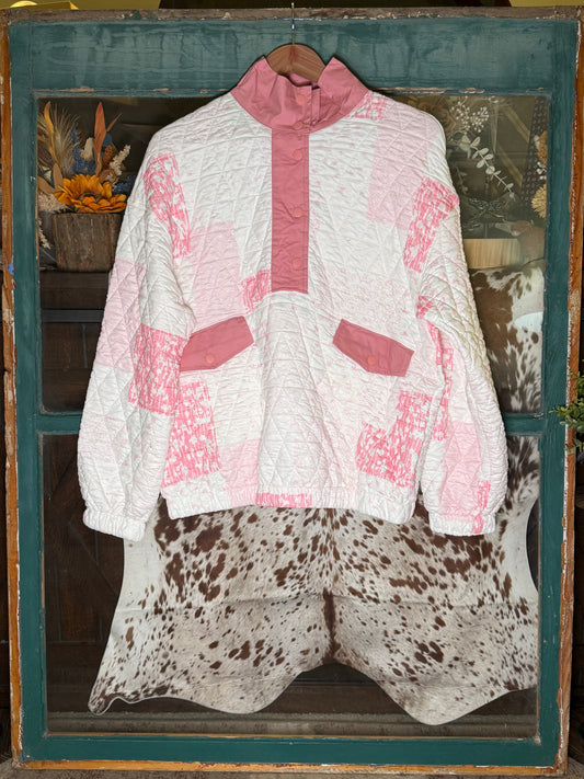 Pretty in Pink Quilted Snap Pullover