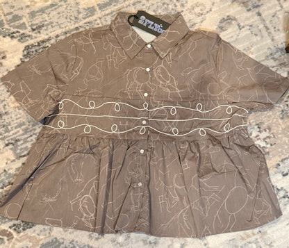 Saddle Sketch Peplum Button-Up Top
