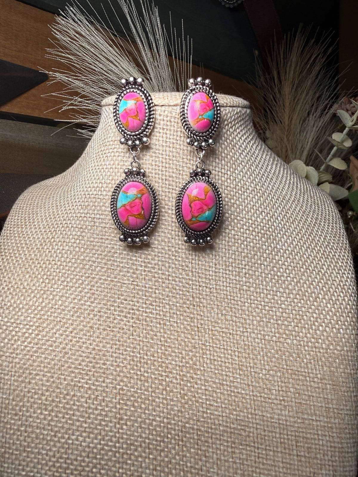 Cotton Candy Cowgirl Pink Stone Necklace & Earring Set
