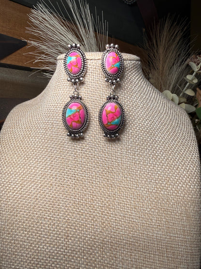 Cotton Candy Cowgirl Pink Stone Necklace & Earring Set