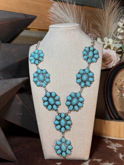 Turquoise Bloom Stone Necklace & Earring Set
