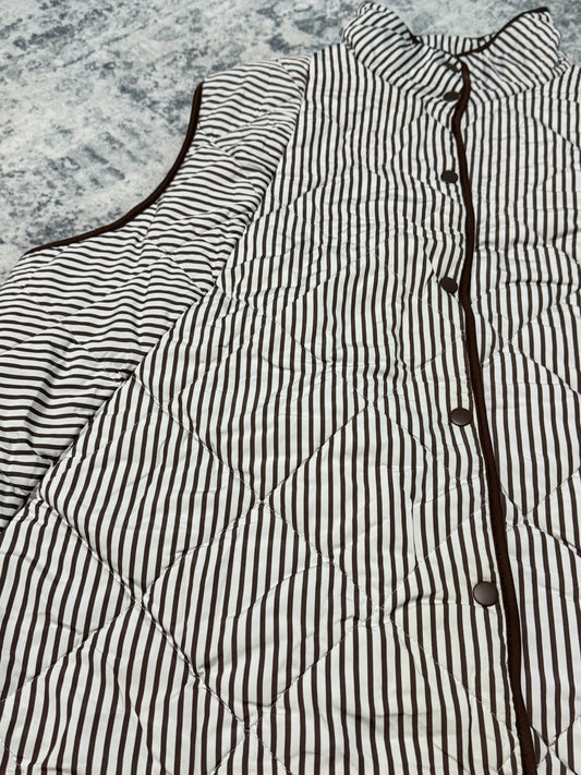 Stripe Contrast Trim Button Collared Vest