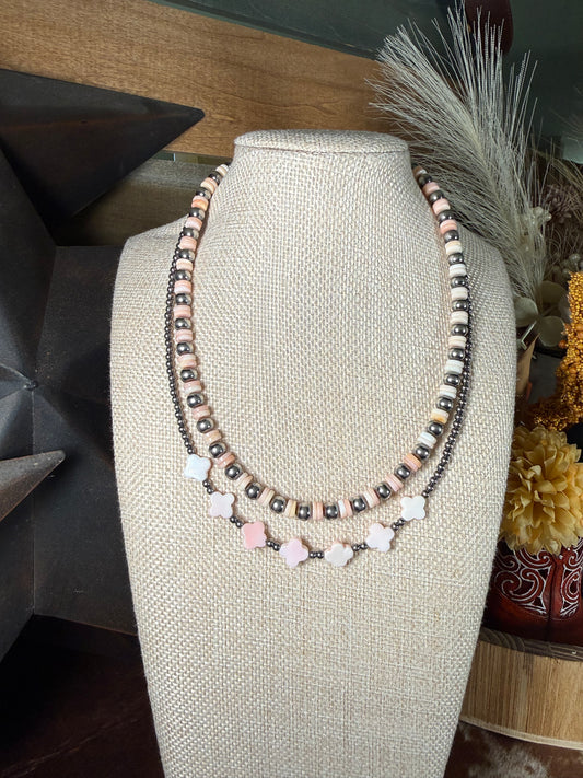 Prairie Pink Sterling Silver & Pink Conch Necklace Set