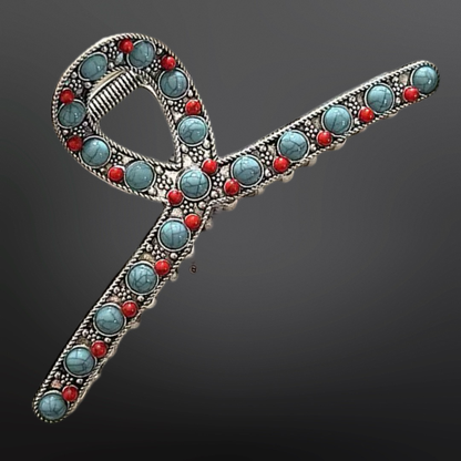 Western Turquoise Beaded Hair Clip