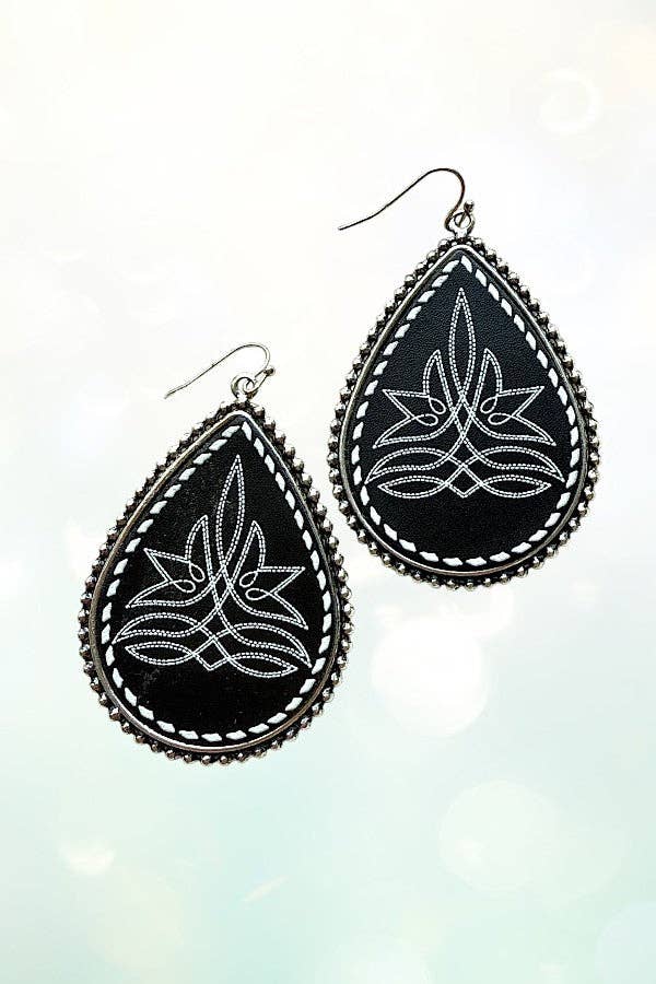 WESTERN BOOT STITCH LARGE TEARDROP EARRING