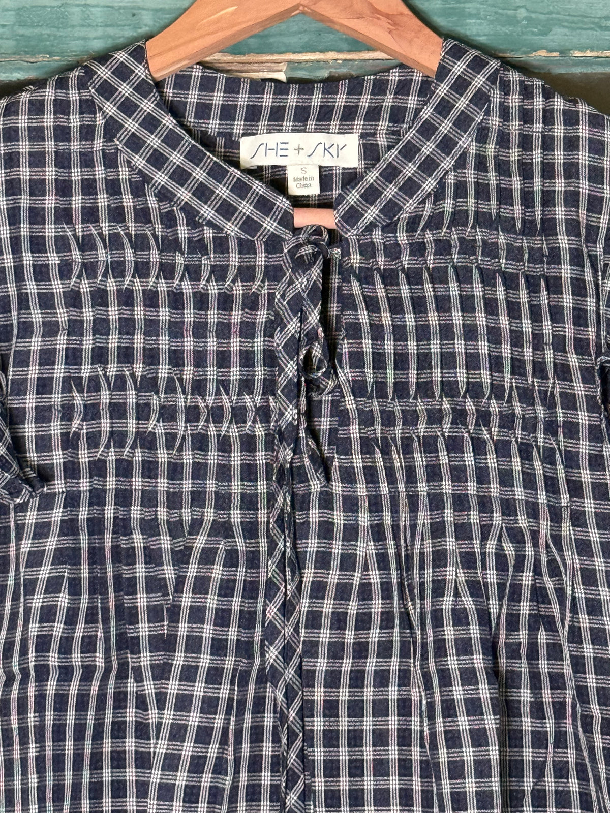 Backroad Charm Navy Gingham Top