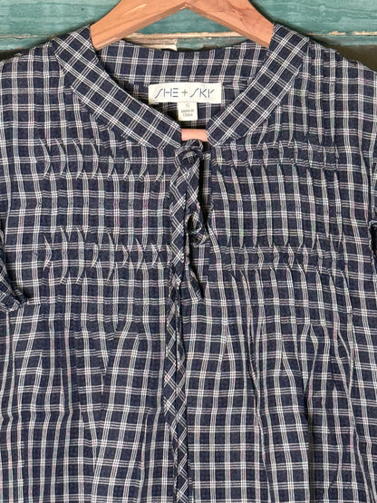 Backroad Charm Navy Gingham Top