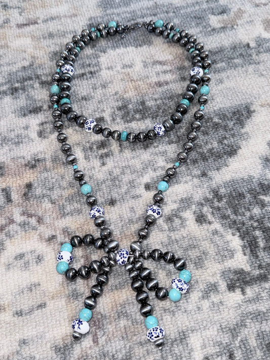 Pearl Bow Two Stand Necklace