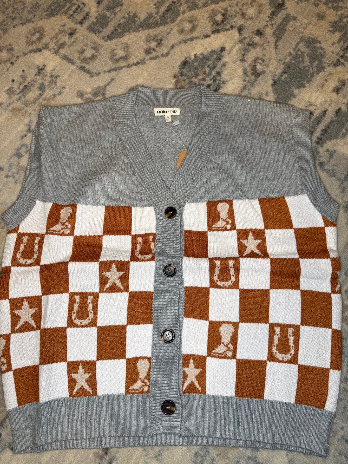 Western Checkered Sweater Vest
