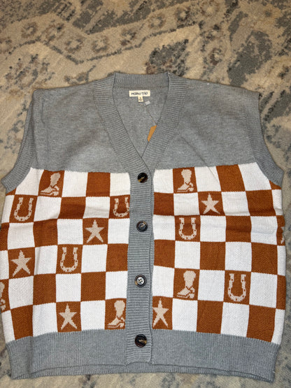 Western Checkered Sweater Vest