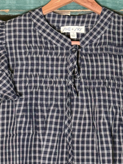 Backroad Charm Navy Gingham Top