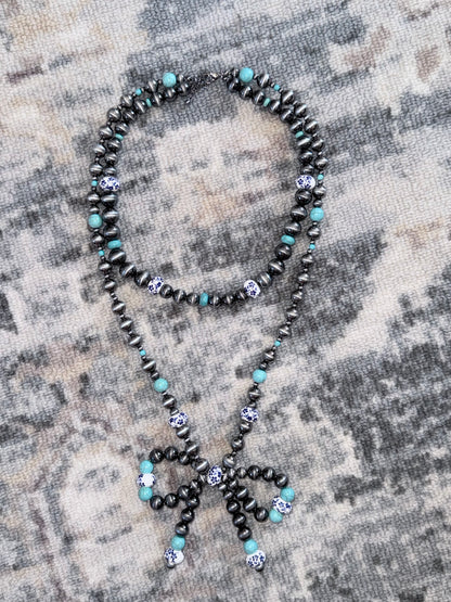 Pearl Bow Two Stand Necklace