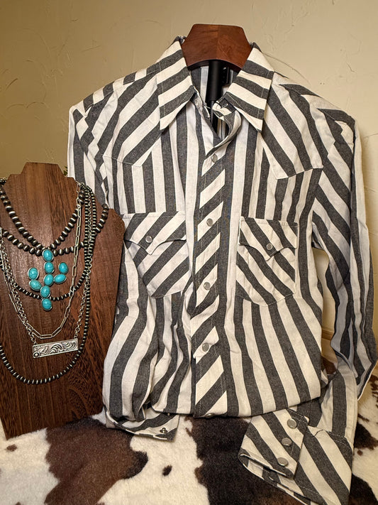 Black Striped Pearl Snap