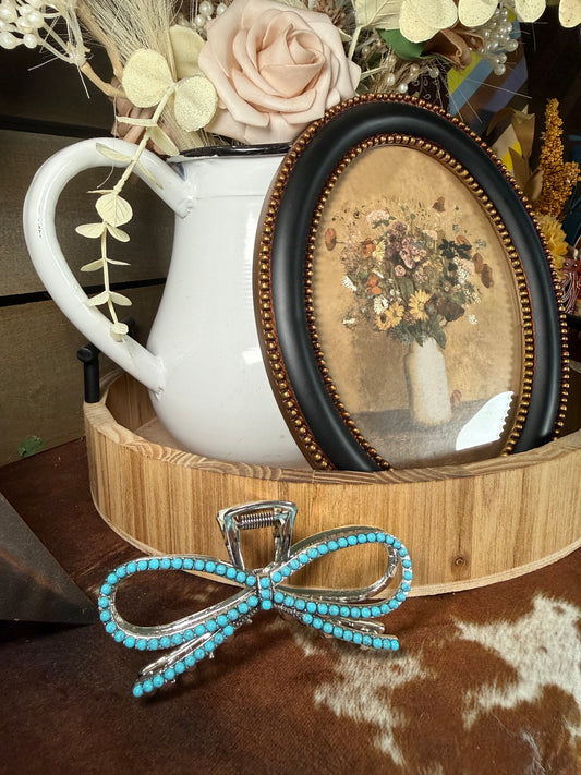 Turquoise Tied Up Bow Hair Clip