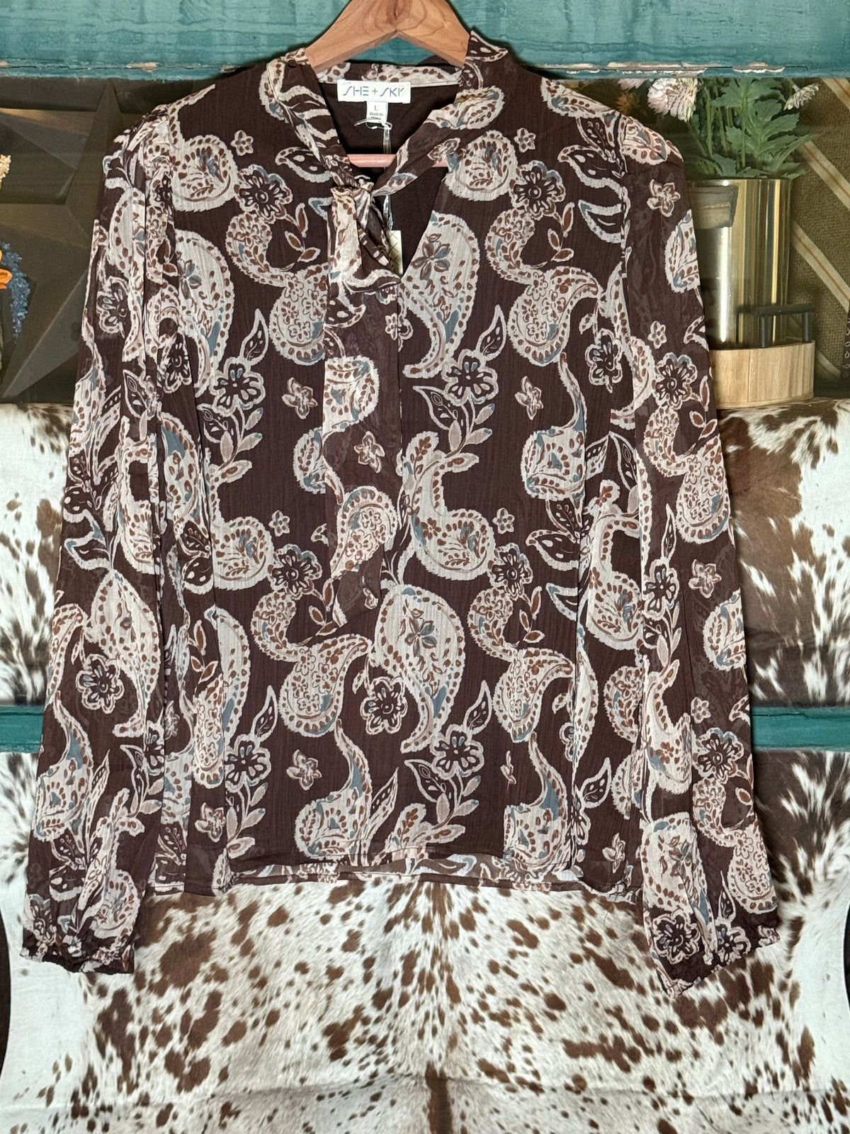Backroad Paisley Tie Neck Top
