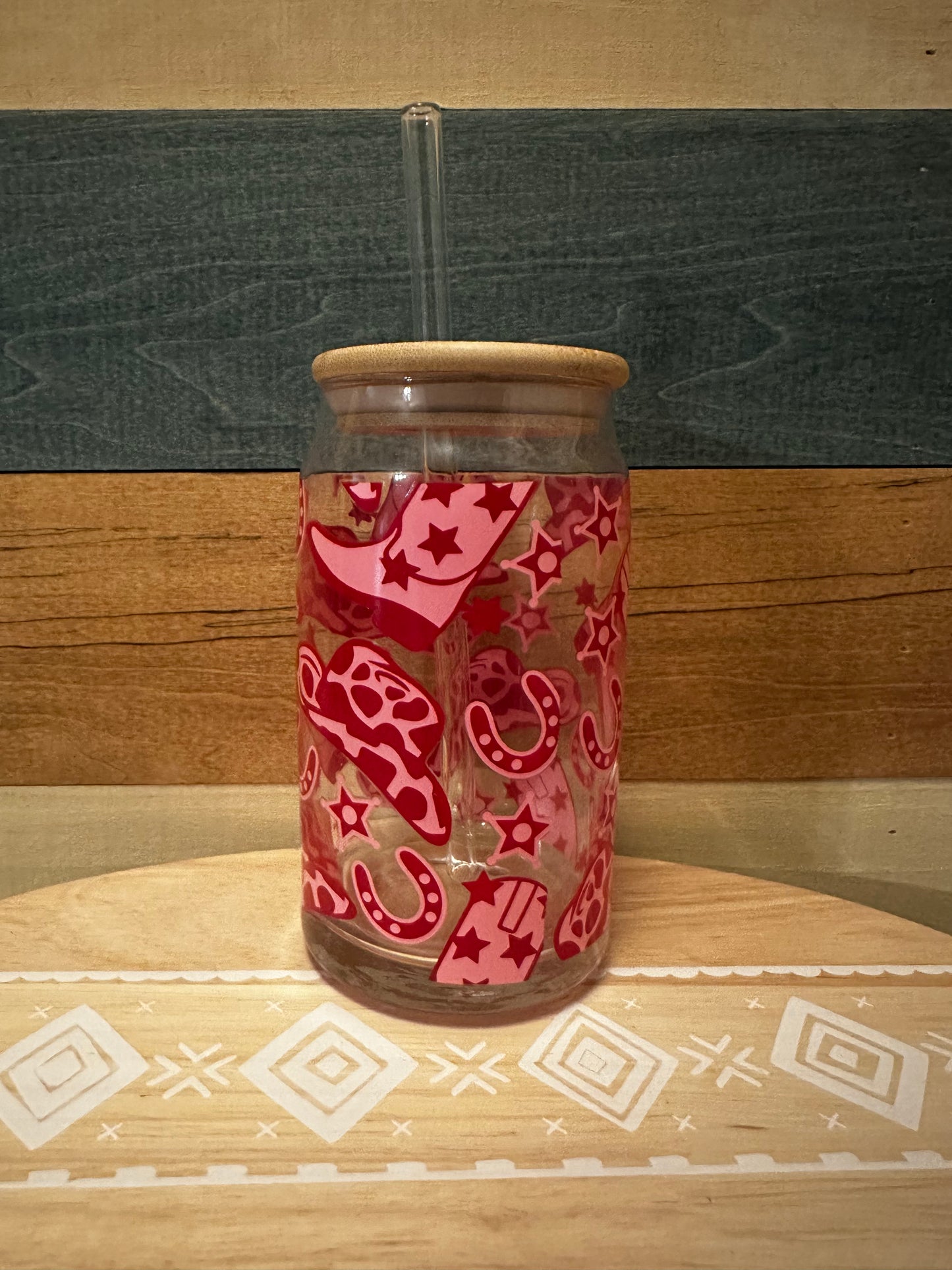 Pink Western Glass w/ Wood Lid