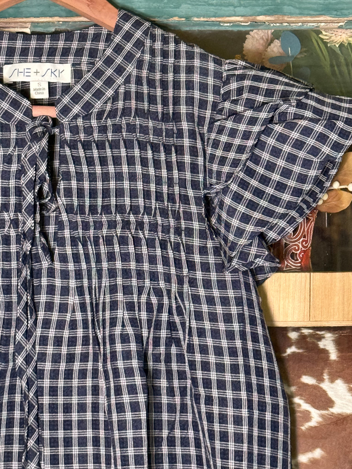 Backroad Charm Navy Gingham Top