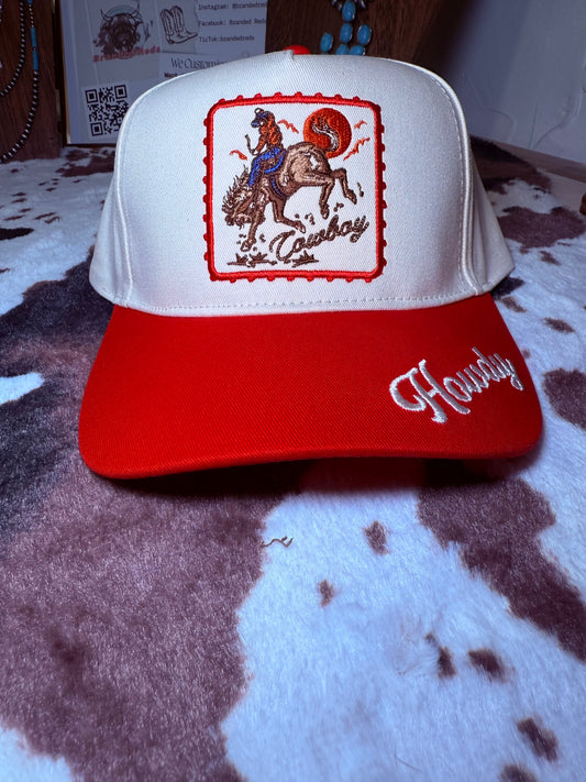 Detailed Cowboy Horse Embroidery Two-Tone Cap
