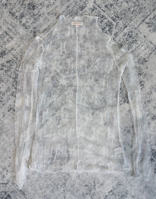 White Mesh Lace High Neck